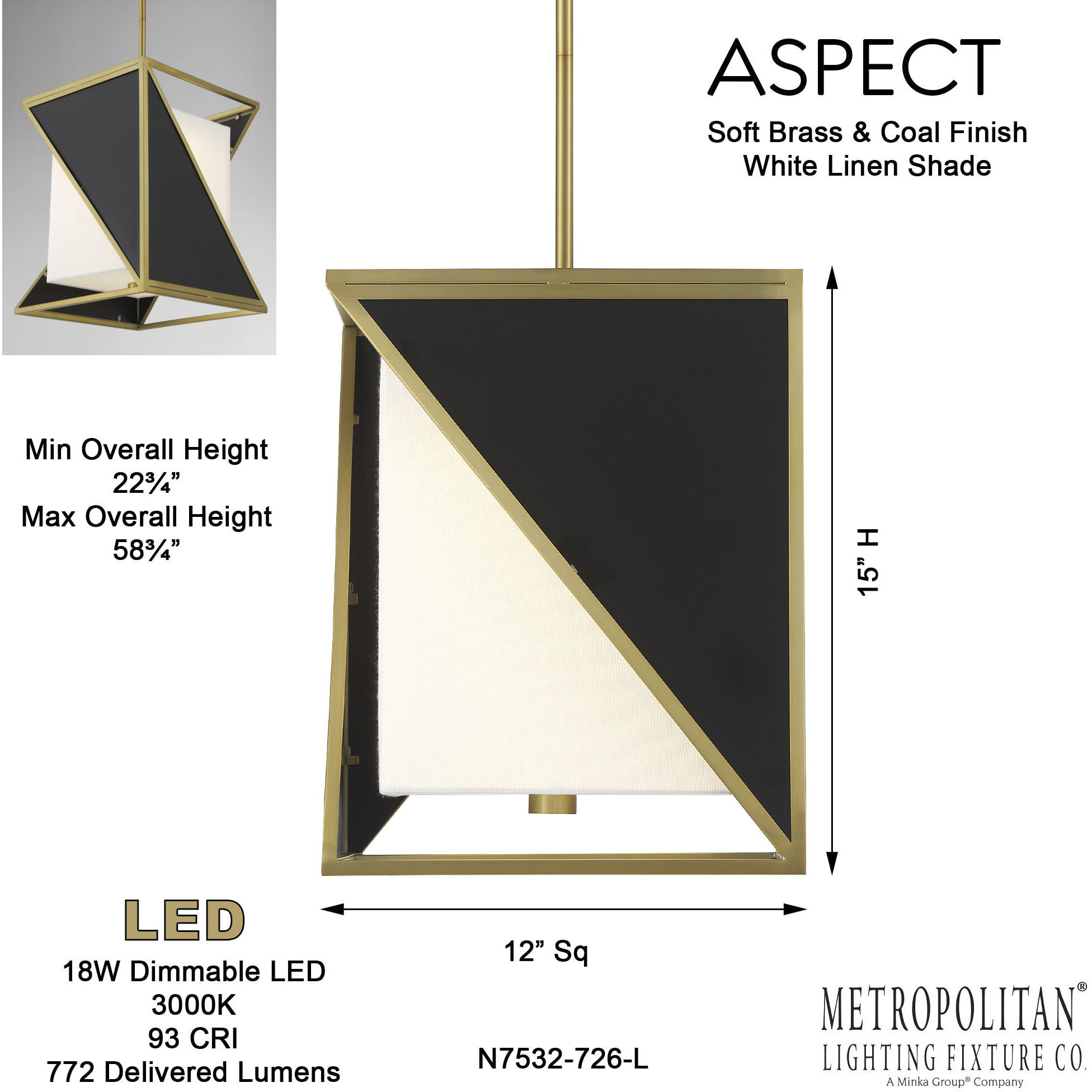 Aspect LED 12 inch Coal And Soft Brass Pendant Ceiling Light